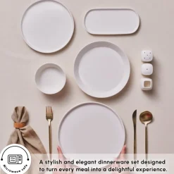 Karaca Stream Bone China Bomo 53-Piece Dinner Set for 12 People, White
