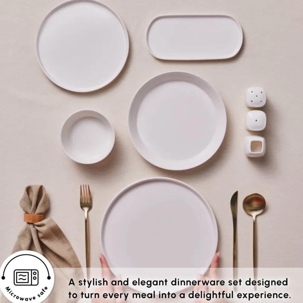 Karaca Stream Bone China Bomo 53-Piece Dinner Set for 12 People, White