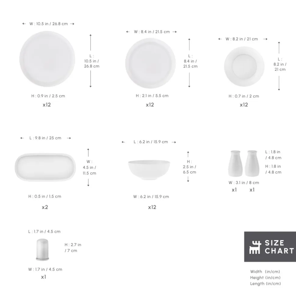Karaca Stream Bone China Favaro 53-Piece Dinner Set for 12 People, White