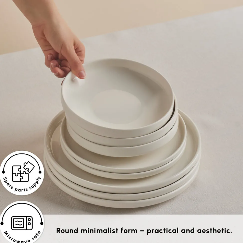 Karaca Stream Bone China Felix XL 18-Piece China Dinner Set for 6 People, White