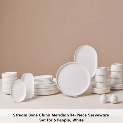 Karaca Stream Bone China Meridian 34-Piece Serveware Set for 6 People, White