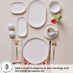 Karaca Stream Bone China Meridian 34-Piece Serveware Set for 6 People, White