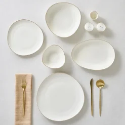 Karaca Stream Bone China Middle 53-Piece Dinner Set for 12 People, Gold