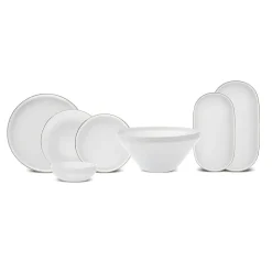Karaca Stream Bone China Saturn 19-Piece Bone China Dinner Set for 4 People, White Gold