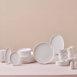 Karaca Stream Bone China Sunset 34-Piece Serveware Set for 6 People, White