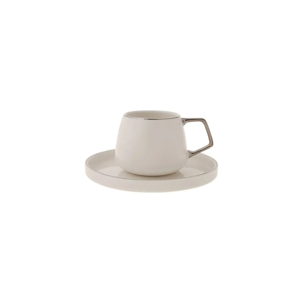 Karaca Streamline 12-Piece Porcelain Espresso Turkish Coffee Cup Set for 6 People, 100ml, White Silver