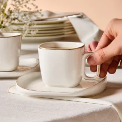 Karaca Streamline Plato 4-Piece Tea Cup and Saucer Set for 2 People, 220ml, White