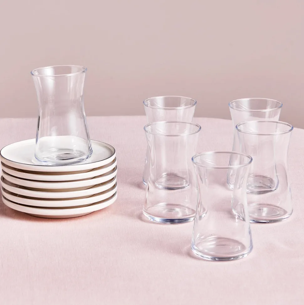 Karaca Streamline Saturn 12-Piece Turkish Tea Set for 6 People, Platin