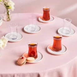 Karaca Streamline Saturn 12-Piece Turkish Tea Set for 6 People, Platin