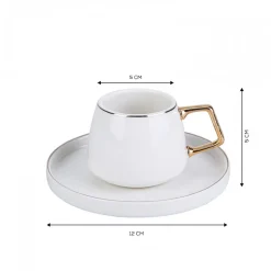Karaca Streamline Saturn 12-Piece Porcelain Espresso Turkish Coffee Cup Set for 6 People, 100ml, White Gold