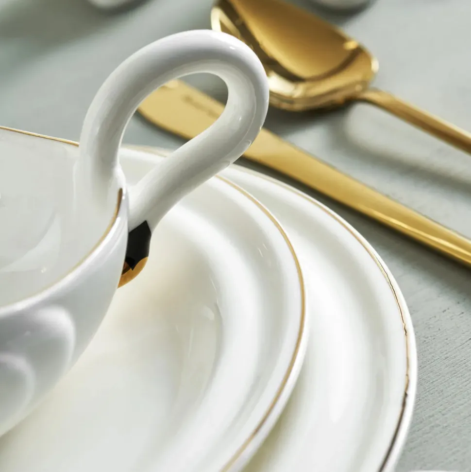 Karaca Streamline Swan 22-Piece Porcelain Dinner Set for 6 People, Multi