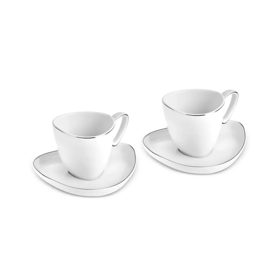 Karaca Streamline Tribe 4-Piece Bone China Espresso Turkish Coffee Cup Set for 2 People, 90ml, White Gold