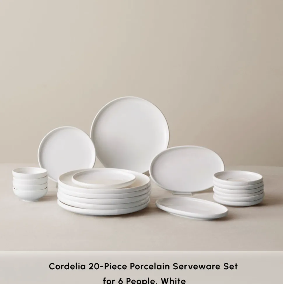 Karaca Stream Pure Cordelia 20-Piece Porcelain Serveware Set for 6 People, White