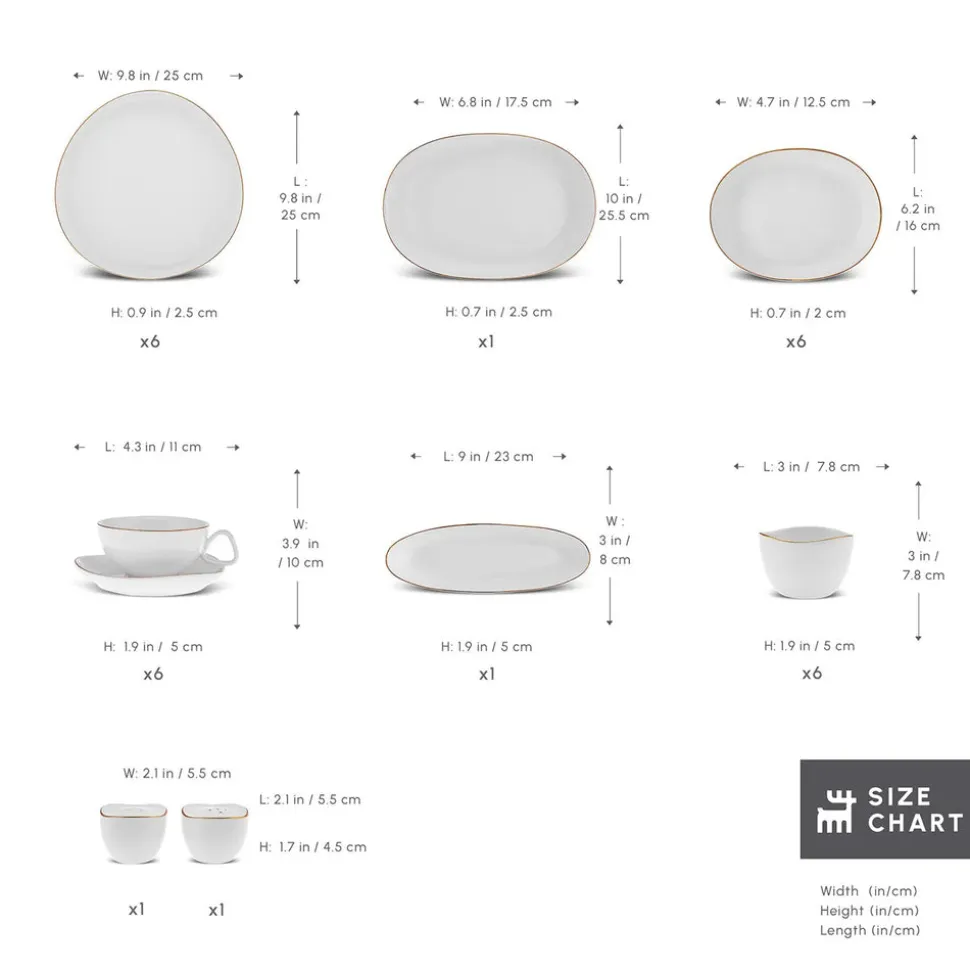 Karaca Stream Pure Middle 34-Piece Serveware Set for 6 People, White Gold