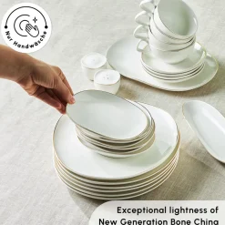 Karaca Stream Pure Middle 34-Piece Serveware Set for 6 People, White Gold