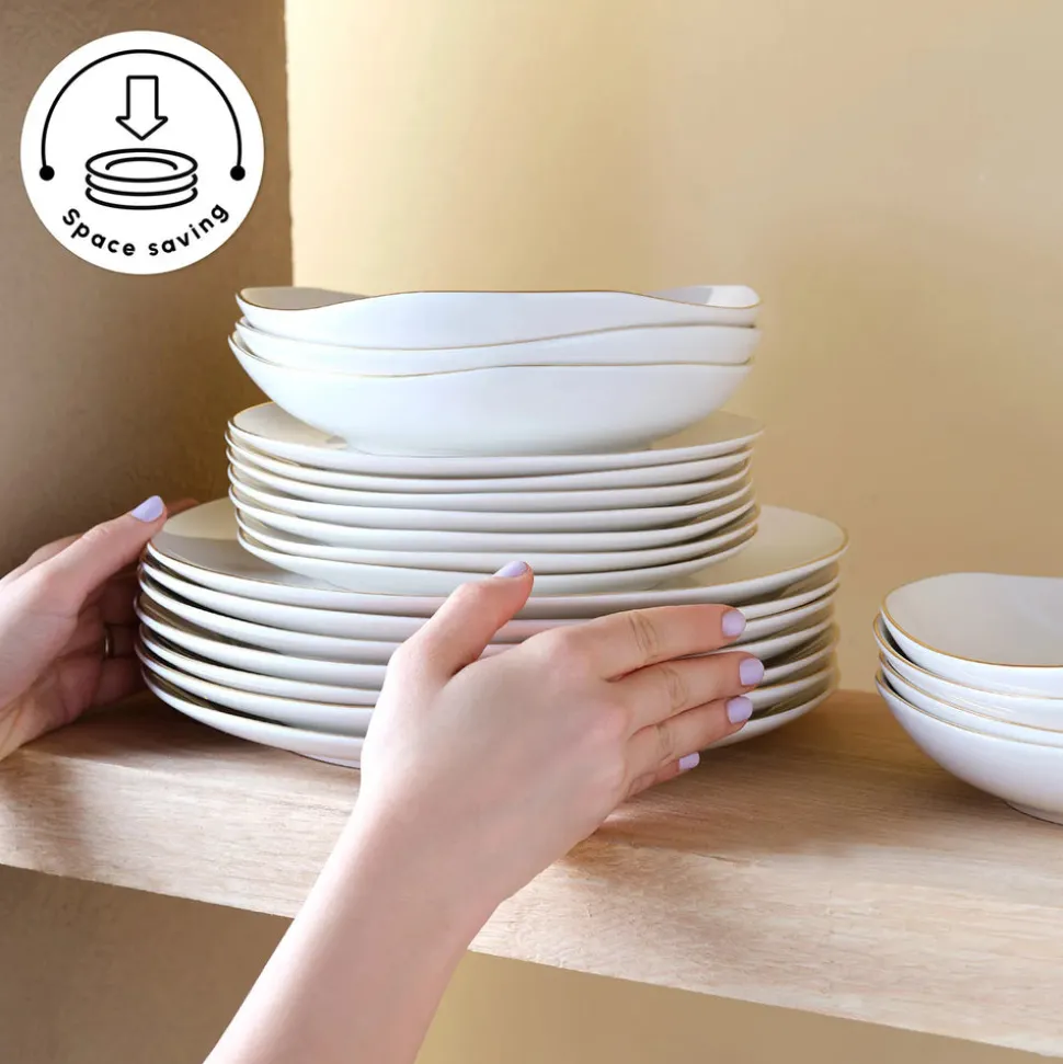 Karaca Stream Pure Middle 34-Piece Serveware Set for 6 People, White Gold