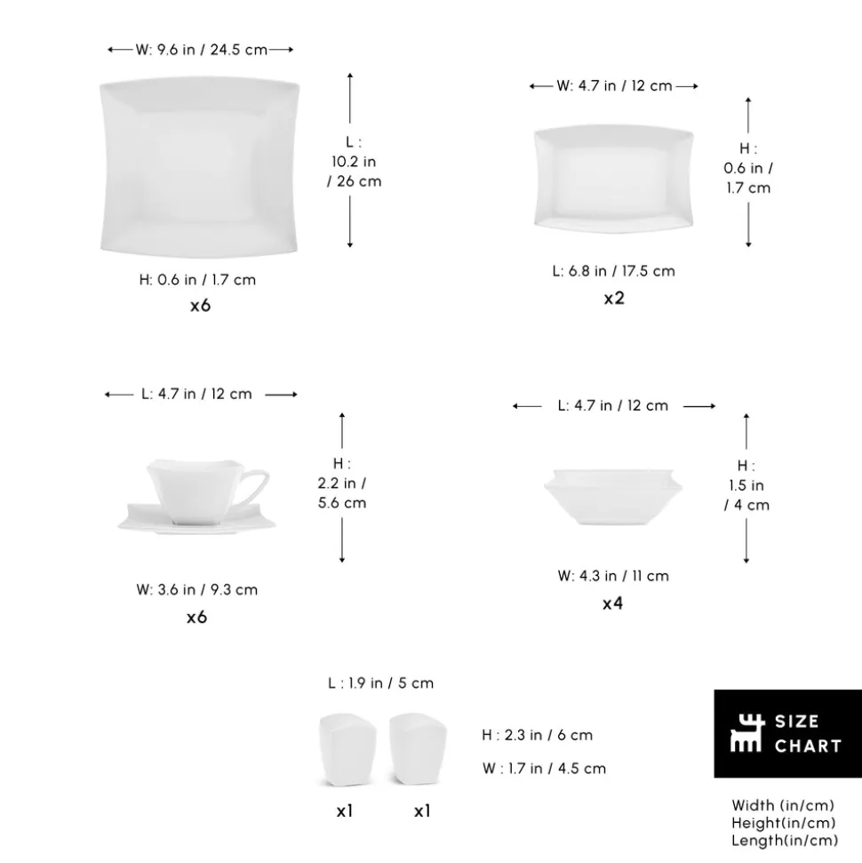 Karaca Stream Pure Perfect White 32-Piece Serveware Set for 6 People, White