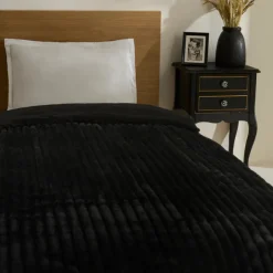 Karaca Stripe Sherpa Blanket, 150x200cm, Black