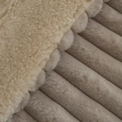 Karaca Stripe Sherpa Blanket, 150x200cm, Single, Light Grey