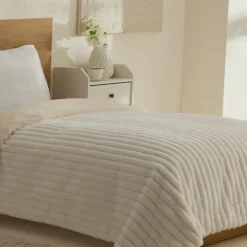 Karaca Stripe Sherpa Blanket, 150x200cm, Single, White