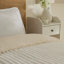 Karaca Stripe Sherpa Blanket, 150x200cm, Single, White