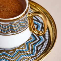 Karaca Suadiye 12-Piece Porcelain Espresso Turkish Coffee Cup for 6 People, 90ml, Blue