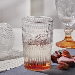 Karaca Sunflower Glass Highball Glass, 332ml, Transparent Orange