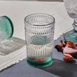 Karaca Sunflower Glass Highball Glass, 332ml, Transparent Green