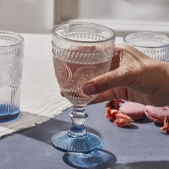 Karaca Sunflower Wine Glass, 314ml, Transparent Blue
