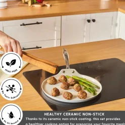 Karaca Swiss Crystal Almond Cream Non-Stick Induction Stainless Steel Handle Pancake Pan, 28cm, Cream