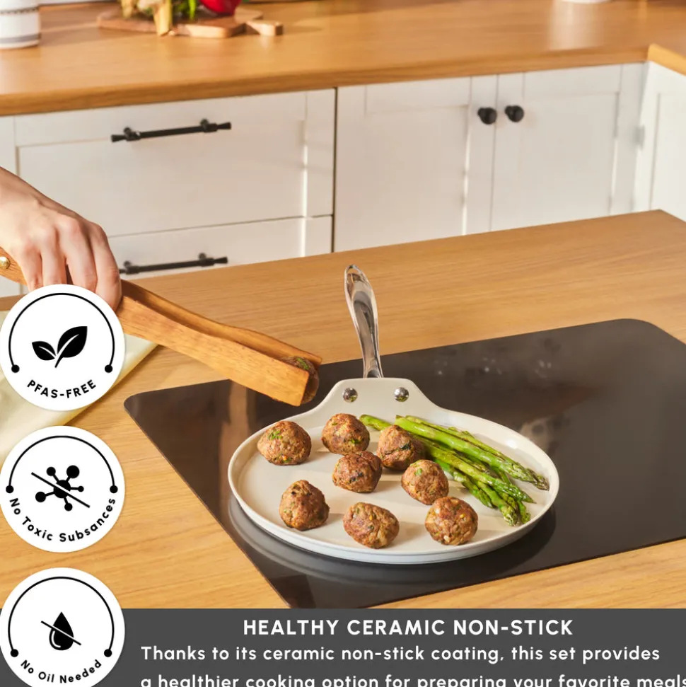 Karaca Swiss Crystal Almond Cream Non-Stick Induction Stainless Steel Handle Pancake Pan, 28cm, Cream