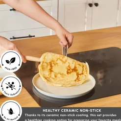 Karaca Swiss Crystal Almond Cream Non-Stick Induction Stainless Steel Handle Pancake Pan, 25cm, Cream
