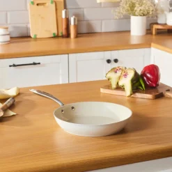 Karaca Swiss Crystal Almond Cream Non-Stick Induction Stainless Steel Handle Pan, 26cm, Cream