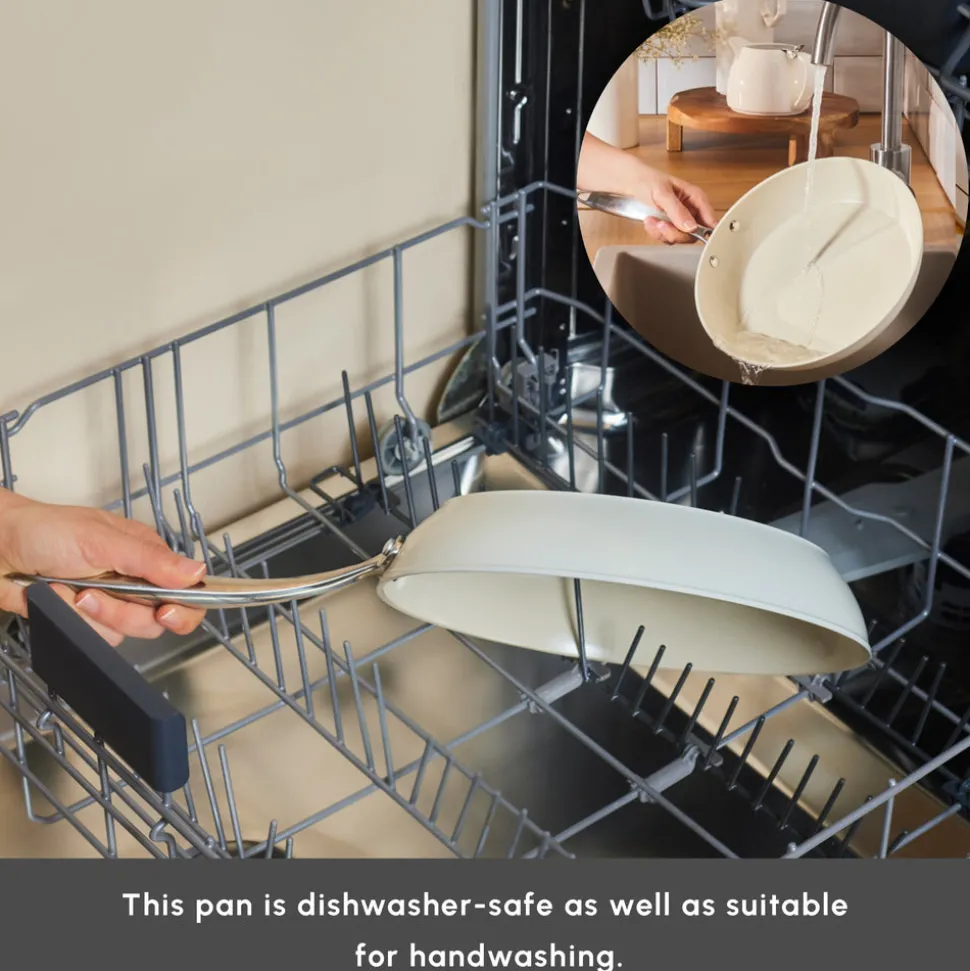 Karaca Swiss Crystal Almond Cream Non-Stick Induction Stainless Steel Handle Pan, 26cm, Cream