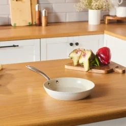 Karaca Swiss Crystal Almond Cream Non-Stick Induction Stainless Steel Handle Pan, 22cm, Cream