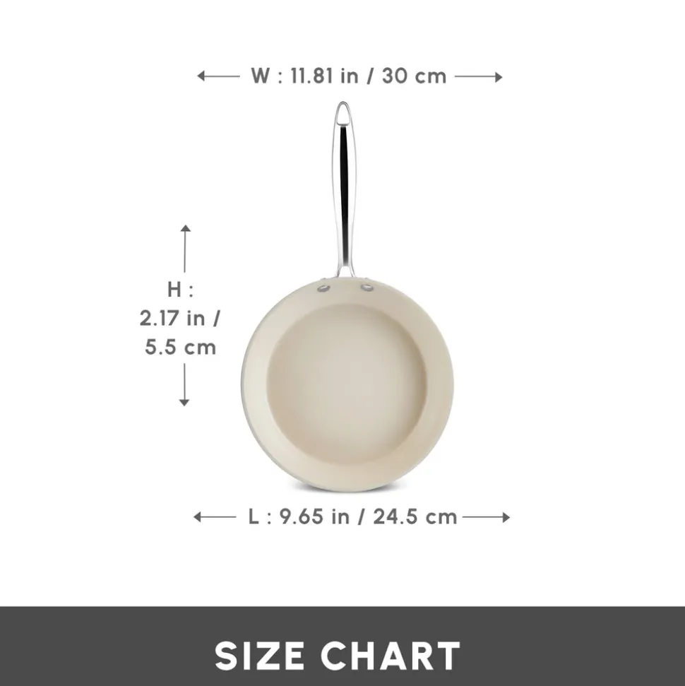 Karaca Swiss Crystal Almond Cream Non-Stick Induction Stainless Steel Handle Pan, 30cm, Cream