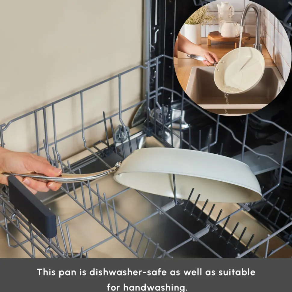 Karaca Swiss Crystal Almond Cream Non-Stick Induction Stainless Steel Handle Pan, 30cm, Cream