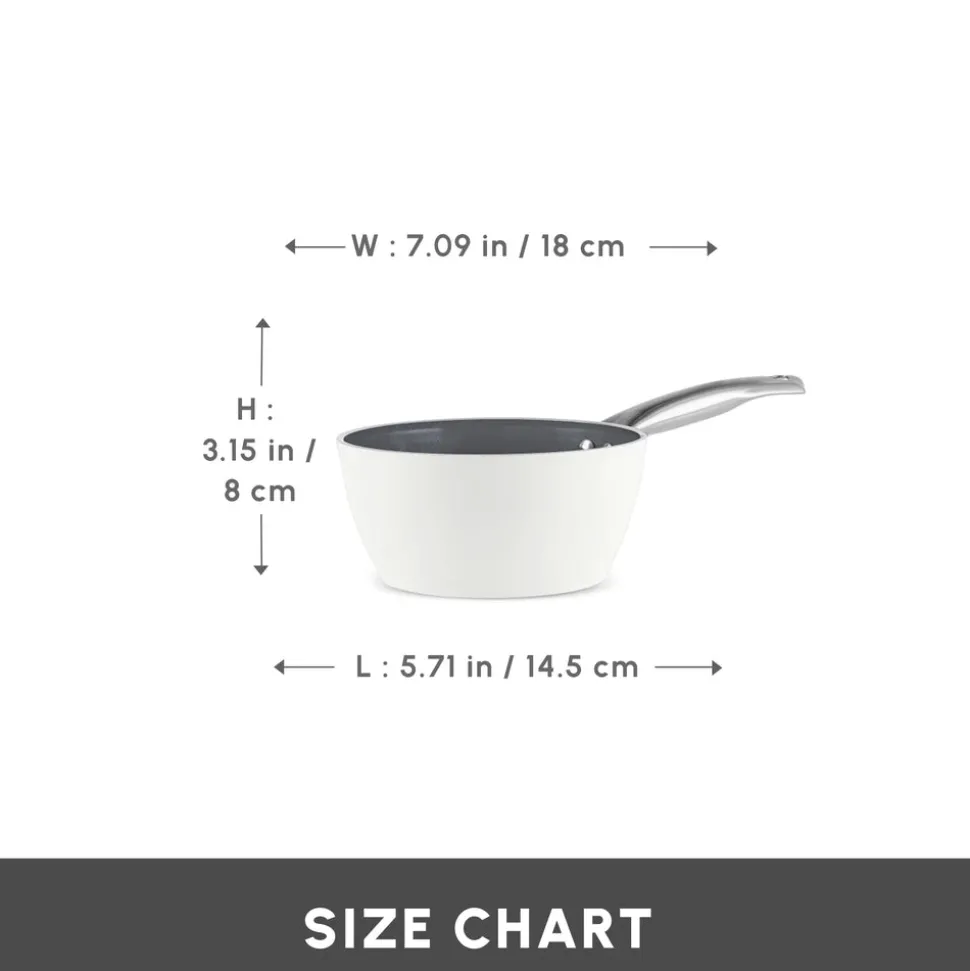 Karaca Swiss Crystal Almond Cream Non-Stick Induction Stainless Steel Handle Sauce Pan, 18cm, Cream