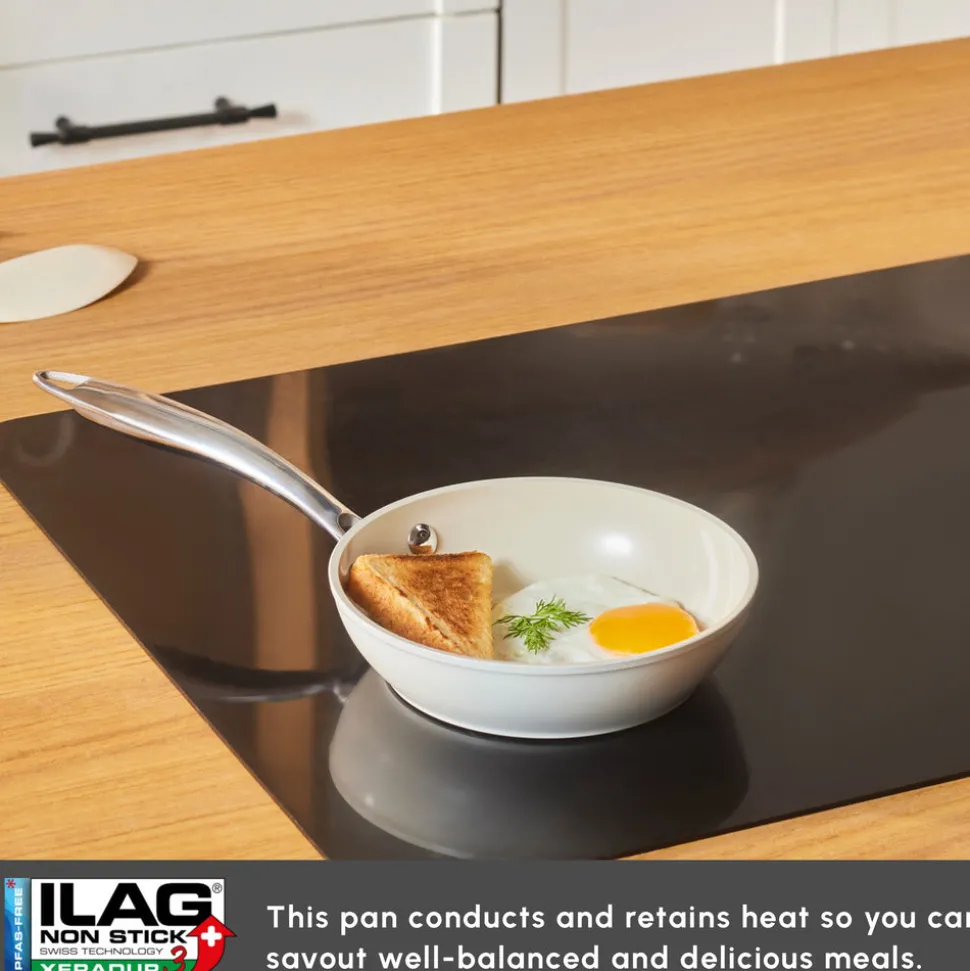 Karaca Swiss Crystal Almond Cream Non-Stick Induction Stainless Steel Handle Pan, 16cm, Cream