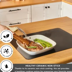 Karaca Swiss Crystal Almond Cream Non-Stick Induction Stainless Steel Handle Grill, 28cm, Cream