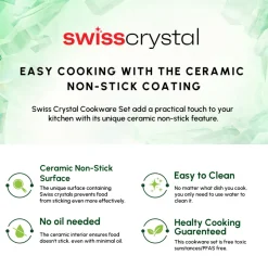 Karaca Swiss Crystal Almond Cream Non-Stick Induction Stainless Steel Handle Shallow Casserole & Lid, 30cm, Cream