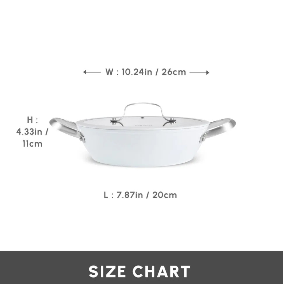 Karaca Swiss Crystal Almond Cream Non-Stick Induction Stainless Steel Handle Shallow Casserole & Lid, 26cm, Cream