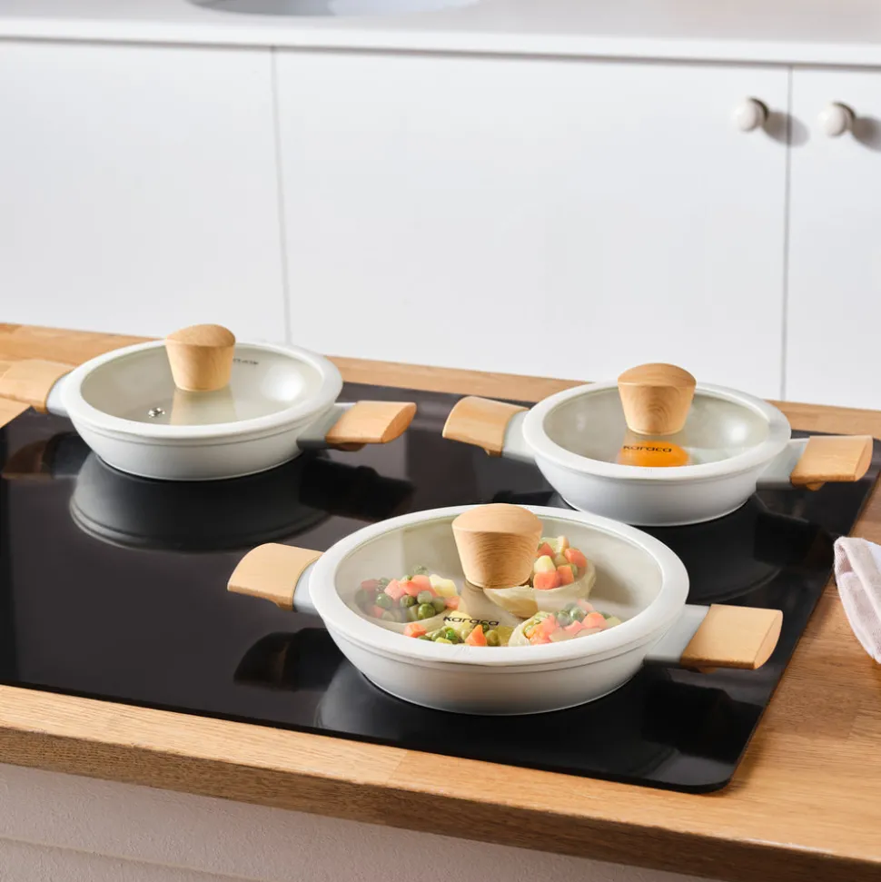 Karaca Swiss Crystal Almond 6-Piece Non-Stick Induction Shallow Casserole Set, Cream