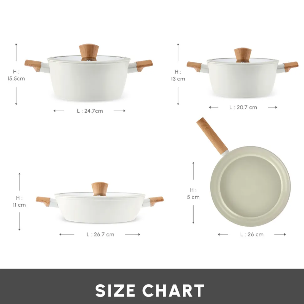 Karaca Swiss Crystal Almond 7-Piece Non-Stick Induction Cookware Set, Cream