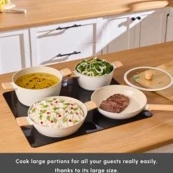 Karaca Swiss Crystal Almond 7-Piece Non-Stick Induction Cookware Set, Cream