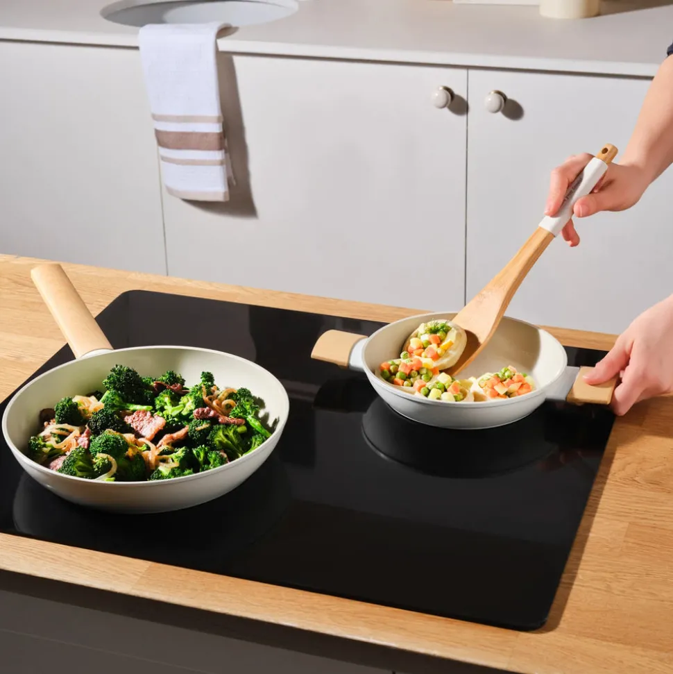 Karaca Swiss Crystal Almond 2-Piece Non-Stick Induction Pan Set, Cream