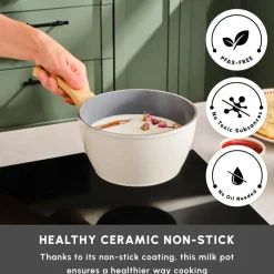 Karaca Swiss Crystal Non-Stick Induction Saucepan, 18cm, Creamy
