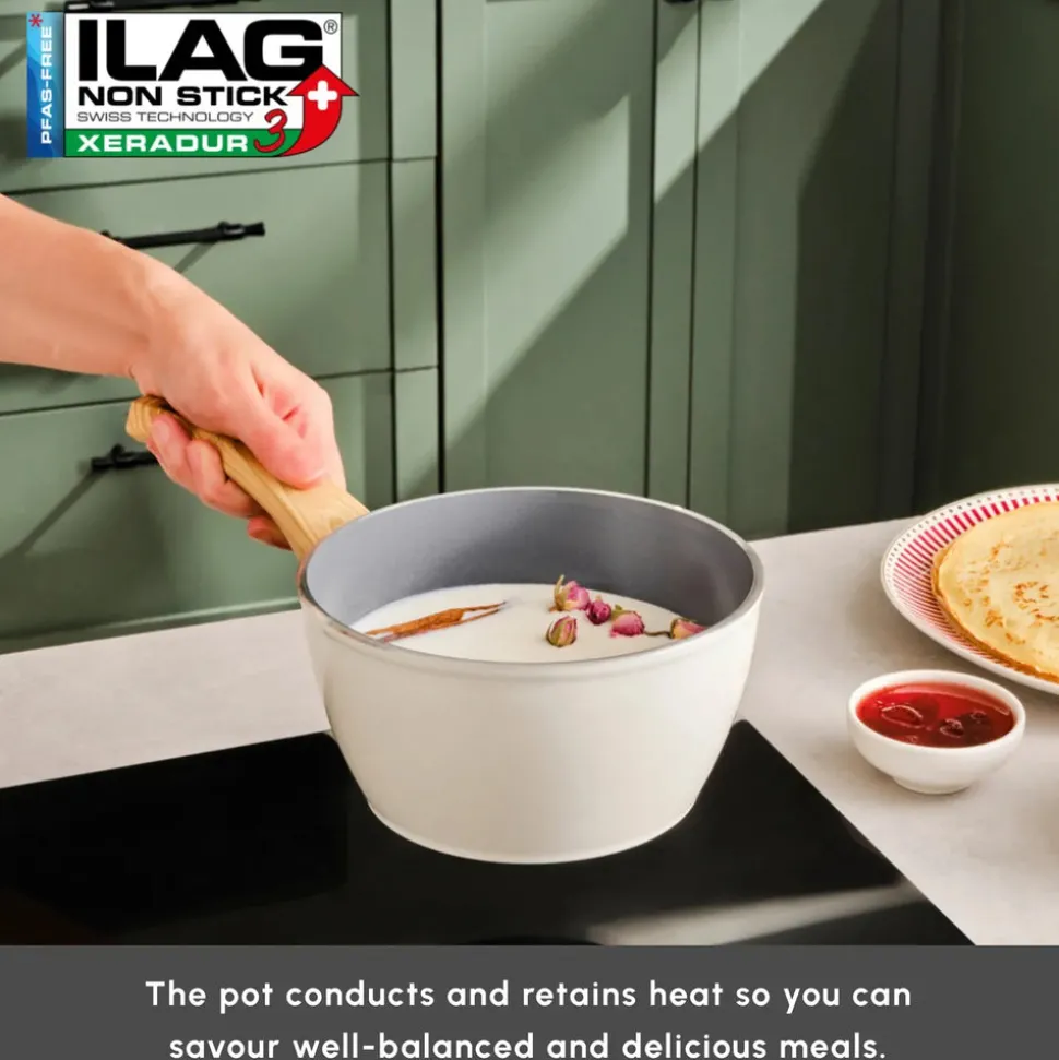 Karaca Swiss Crystal Non-Stick Induction Saucepan, 18cm, Creamy