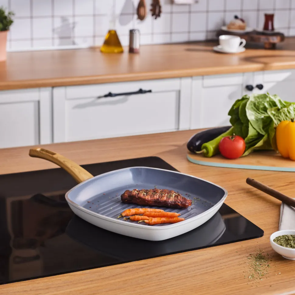 Karaca Swiss Crystal Non-Stick Induction Induction Griddle Pan, 28cm, Creamy