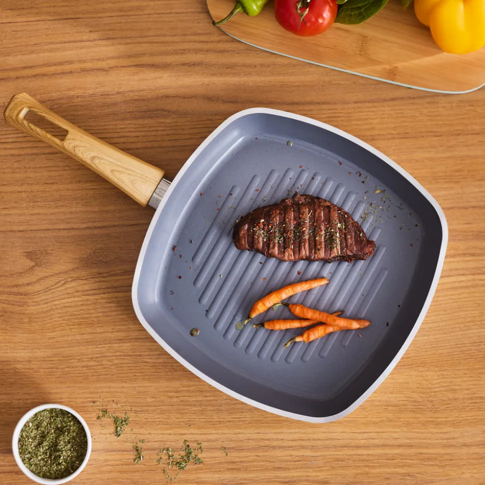 Karaca Swiss Crystal Non-Stick Induction Induction Griddle Pan, 28cm, Creamy